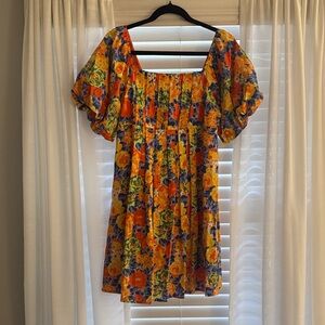 THML Floral Mini Dress - Blue, Orange, Yellow
